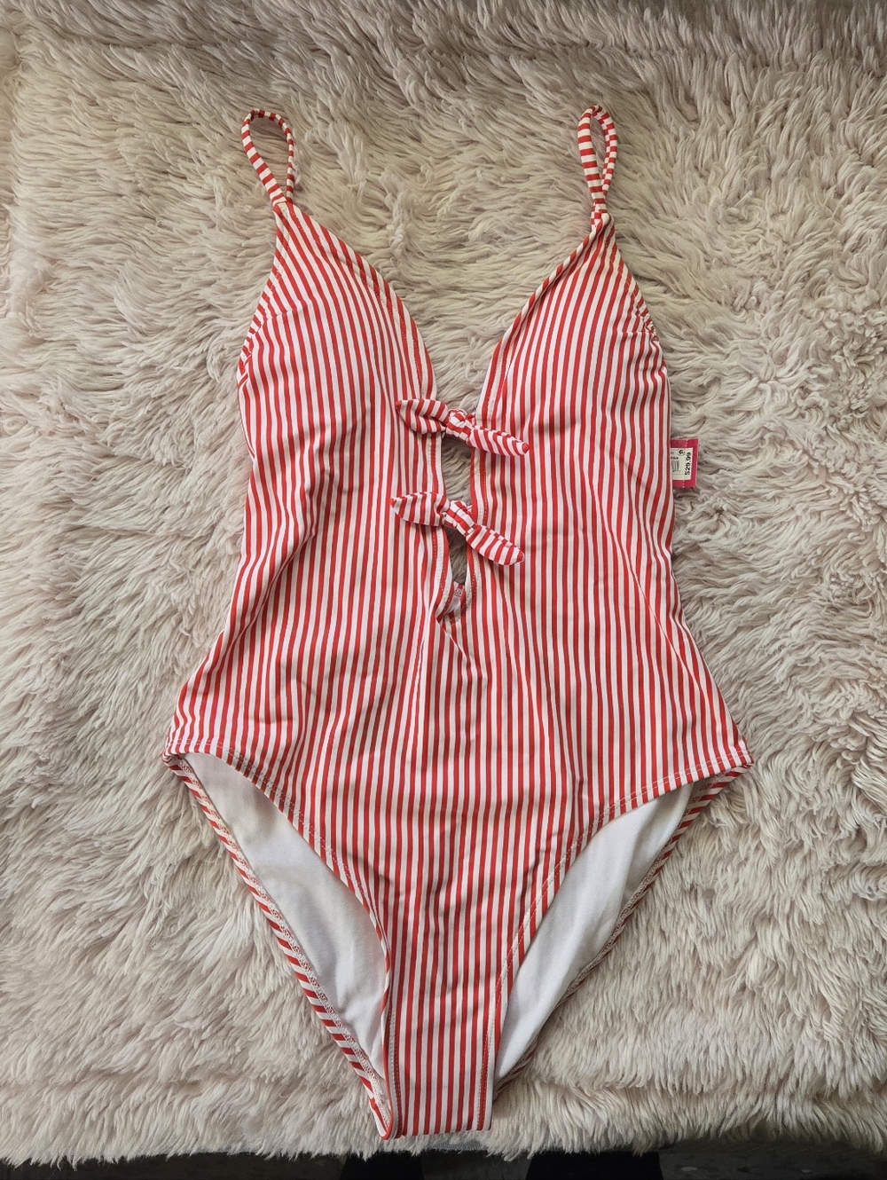 Xhilaration Red and White Striped One-Piece with Front Tie Detail